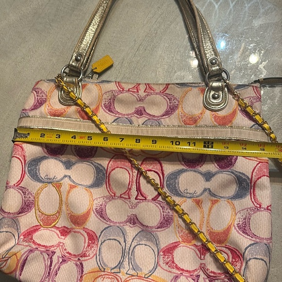 Large Coach Colorful Patterned Women's Bag- metallic handles, canvas Monogram C - Picture 5 of 16